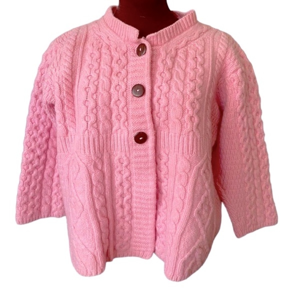 Aran Crafts Pink Cable Knit Cardigan Sweater